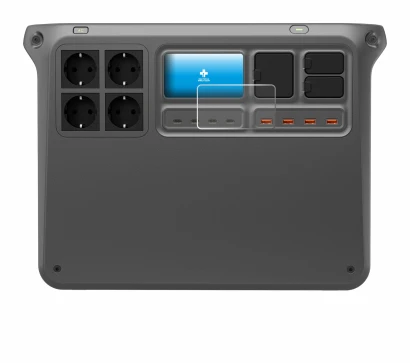 Immagine del dispositivo DJI Power 2000 con un'ampia varietà di protezioni per lo schermo.