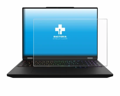 Immagine del dispositivo XMG Apex 16 Max con un'ampia varietà di protezioni per lo schermo.