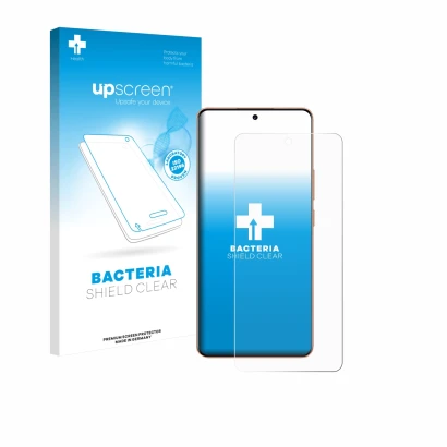 Parte frontale di una confezione del prodotto con il logo del marchio upscreen. Accanto è raffigurato il dispositivo realme P4