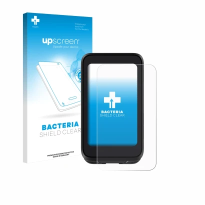 Parte frontale di una confezione del prodotto con il logo del marchio upscreen. Accanto è raffigurato il dispositivo igpsport 