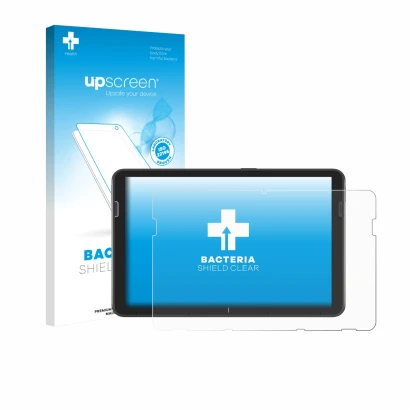Parte frontale di una confezione del prodotto con il logo del marchio upscreen. Accanto è raffigurato il dispositivo Zebra ET4