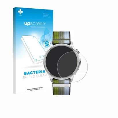 Parte frontale di una confezione del prodotto con il logo del marchio upscreen. Accanto è raffigurato il dispositivo Oppo Watc