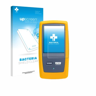 Parte frontale di una confezione del prodotto con il logo del marchio upscreen. Accanto è raffigurato il dispositivo Fluke DSX