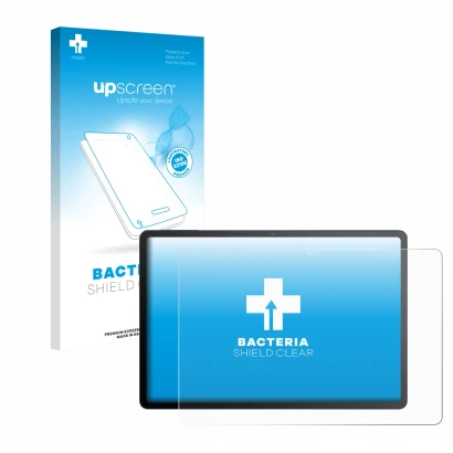 Parte frontale di una confezione del prodotto con il logo del marchio upscreen. Accanto è raffigurato il dispositivo TCL Tab A