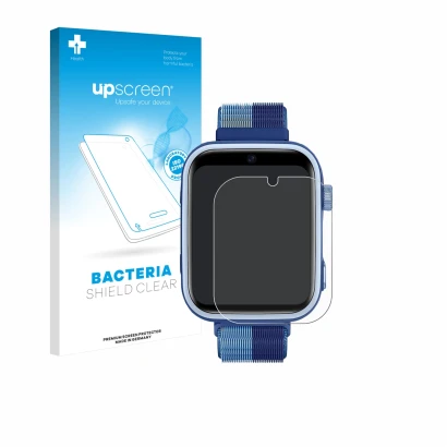 Parte frontale di una confezione del prodotto con il logo del marchio upscreen. Accanto è raffigurato il dispositivo Oliimptek