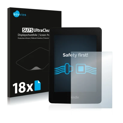 Parte frontale di una confezione del prodotto con il logo del marchio Savvies. Accanto è raffigurato il dispositivo Amazon Kin