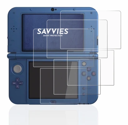 Immagine del dispositivo Nintendo New 3DS XL con un'ampia varietà di protezioni per lo schermo.