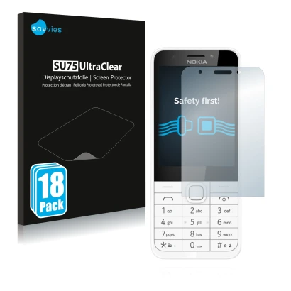 Parte frontale di una confezione del prodotto con il logo del marchio Savvies. Accanto è raffigurato il dispositivo Nokia 230 