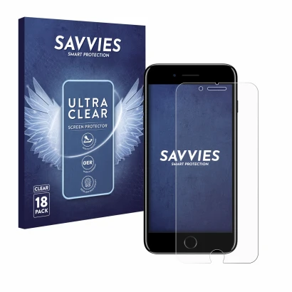Parte frontale di una confezione del prodotto con il logo del marchio Savvies. Accanto è raffigurato il dispositivo Apple iPho