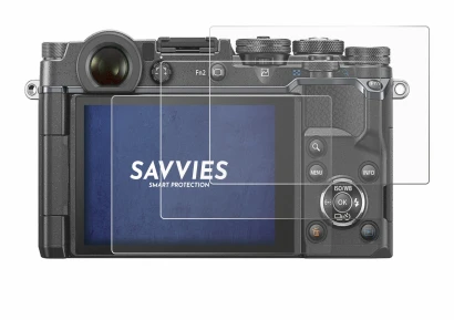 Immagine del dispositivo Olympus PEN-F con un'ampia varietà di protezioni per lo schermo.