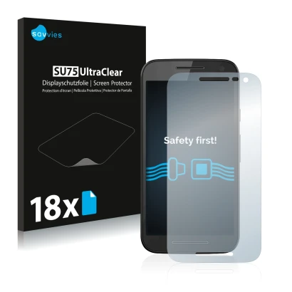 Parte frontale di una confezione del prodotto con il logo del marchio Savvies. Accanto è raffigurato il dispositivo Motorola M