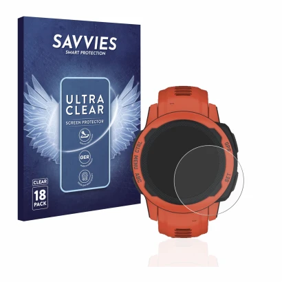 Parte frontale di una confezione del prodotto con il logo del marchio Savvies. Accanto è raffigurato il dispositivo Fitbit Cha