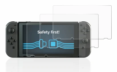 Immagine del dispositivo Nintendo Switch con un'ampia varietà di protezioni per lo schermo.