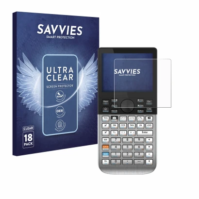 Parte frontale di una confezione del prodotto con il logo del marchio Savvies. Accanto è raffigurato il dispositivo HP Prime c