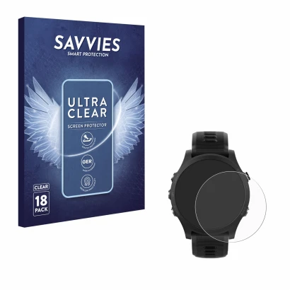 Parte frontale di una confezione del prodotto con il logo del marchio Savvies. Accanto è raffigurato il dispositivo Garmin For