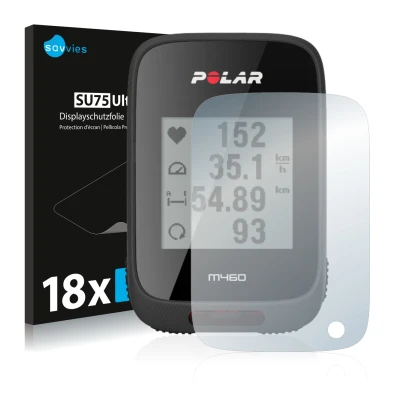 Parte frontale di una confezione del prodotto con il logo del marchio Savvies. Accanto è raffigurato il dispositivo Polar M460