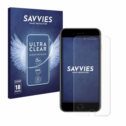 Parte frontale di una confezione del prodotto con il logo del marchio Savvies. Accanto è raffigurato il dispositivo Apple iPho