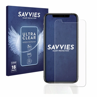 Parte frontale di una confezione del prodotto con il logo del marchio Savvies. Accanto è raffigurato il dispositivo Apple iPho