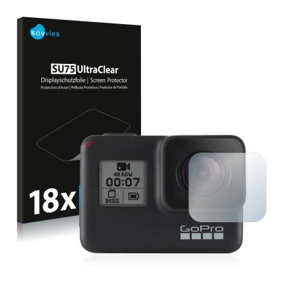 Parte frontale di una confezione del prodotto con il logo del marchio Savvies. Accanto è raffigurato il dispositivo GoPro Hero