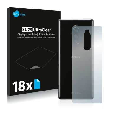 Parte frontale di una confezione del prodotto con il logo del marchio Savvies. Accanto è raffigurato il dispositivo Sony Xperi