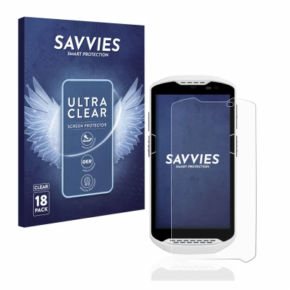 Parte frontale di una confezione del prodotto con il logo del marchio Savvies. Accanto è raffigurato il dispositivo Zebra TC57