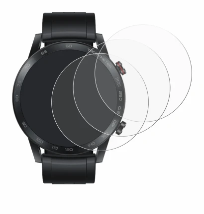 Immagine del dispositivo Honor Watch Magic 2 (46 mm) con un'ampia varietà di protezioni per lo schermo.