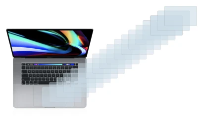 Immagine del dispositivo Apple MacBook Pro 16" 2019 (Touch Trackpad) con un'ampia varietà di protezioni per lo schermo.