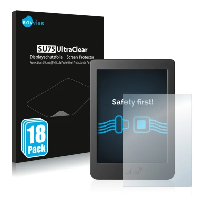 Parte frontale di una confezione del prodotto con il logo del marchio Savvies. Accanto è raffigurato il dispositivo Tolino Pag