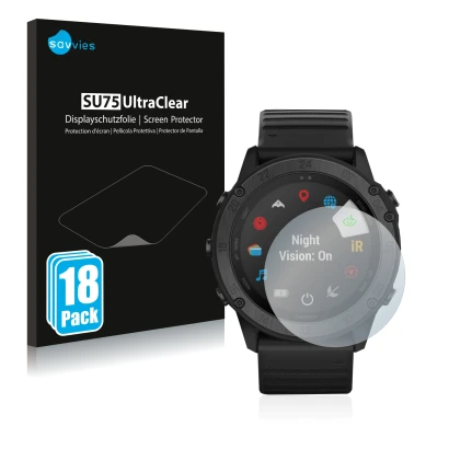 Parte frontale di una confezione del prodotto con il logo del marchio Savvies. Accanto è raffigurato il dispositivo Garmin Tac