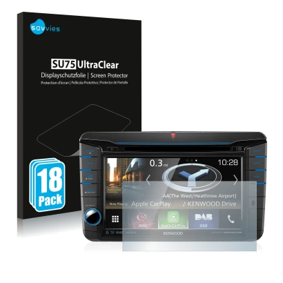 Parte frontale di una confezione del prodotto con il logo del marchio Savvies. Accanto è raffigurato il dispositivo Kenwood DN