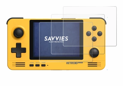 Immagine del dispositivo Retroid Pocket 2 con un'ampia varietà di protezioni per lo schermo.