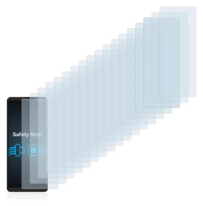 Immagine del dispositivo Sony Xperia 1 III con un'ampia varietà di protezioni per lo schermo.