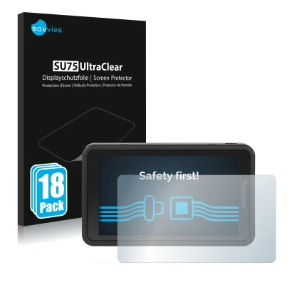 Parte frontale di una confezione del prodotto con il logo del marchio Savvies. Accanto è raffigurato il dispositivo Desview R5