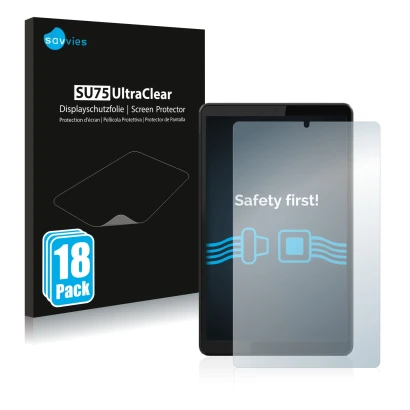 Parte frontale di una confezione del prodotto con il logo del marchio Savvies. Accanto è raffigurato il dispositivo Lenovo Tab