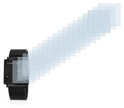 Immagine del dispositivo Qlocktwo W35 con un'ampia varietà di protezioni per lo schermo.