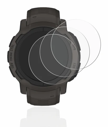 Immagine del dispositivo Garmin Instinct 2 con un'ampia varietà di protezioni per lo schermo.