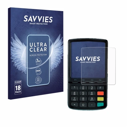 Parte frontale di una confezione del prodotto con il logo del marchio Savvies. Accanto è raffigurato il dispositivo ingenico L