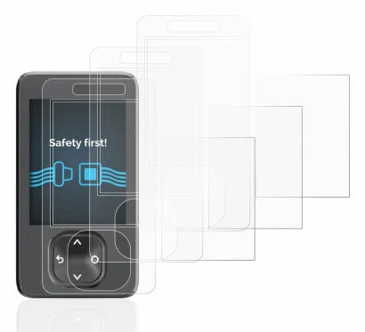 Immagine del dispositivo Dexcom G7 CGM con un'ampia varietà di protezioni per lo schermo.