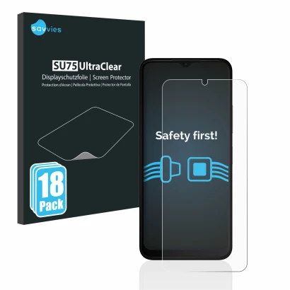 Parte frontale di una confezione del prodotto con il logo del marchio Savvies. Accanto è raffigurato il dispositivo Nokia C32 