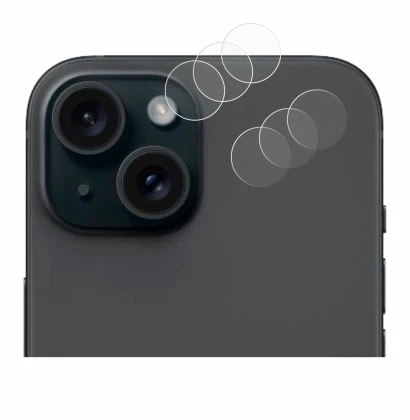 Immagine del dispositivo Apple iPhone 15 (SOLO Fotocamera) con un'ampia varietà di protezioni per lo schermo.