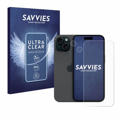 Parte frontale di una confezione del prodotto con il logo del marchio Savvies. Accanto è raffigurato il dispositivo Apple iPho