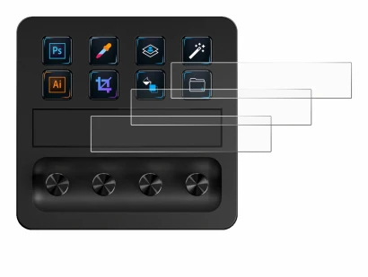Immagine del dispositivo Elgato Stream Deck + con un'ampia varietà di protezioni per lo schermo.
