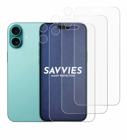 Immagine del dispositivo Apple iPhone 16 Plus (Fronte+Fotocamera) con un'ampia varietà di protezioni per lo schermo.