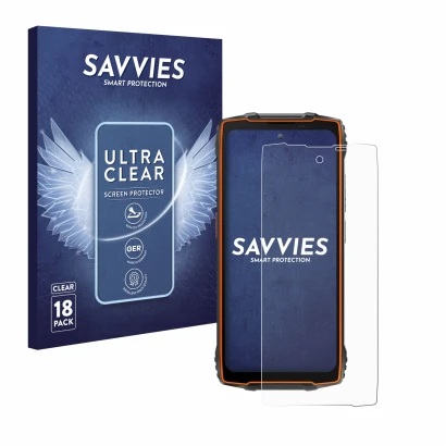 Parte frontale di una confezione del prodotto con il logo del marchio Savvies. Accanto è raffigurato il dispositivo Blackview 