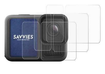 Immagine del dispositivo GoPro Hero 13 Black Ultra Wide Edition con un'ampia varietà di protezioni per lo schermo.