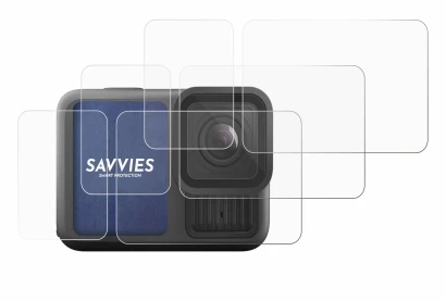 Immagine del dispositivo GoPro Hero 13 Black Creator Edition con un'ampia varietà di protezioni per lo schermo.