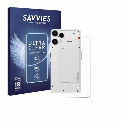 Parte frontale di una confezione del prodotto con il logo del marchio Savvies. Accanto è raffigurato il dispositivo Nothing Ph