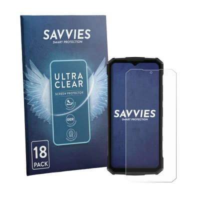 Parte frontale di una confezione del prodotto con il logo del marchio Savvies. Accanto è raffigurato il dispositivo Doogee Fir