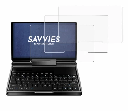 Immagine del dispositivo GPD MicroPC 2 con un'ampia varietà di protezioni per lo schermo.