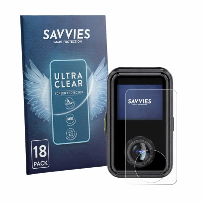 Parte frontale di una confezione del prodotto con il logo del marchio Savvies. Accanto è raffigurato il dispositivo Vantrue E3